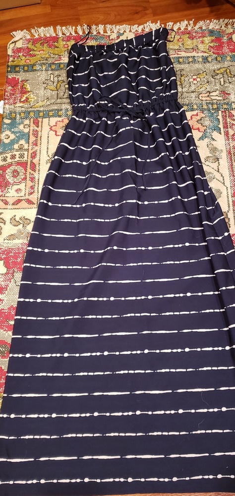 Navy and white dye stripped strapless maxi